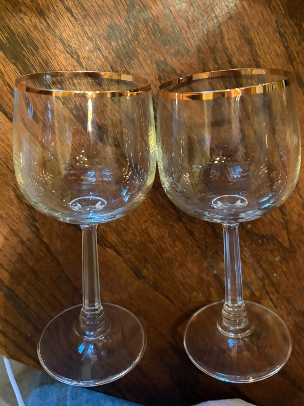 Crystal Wine Goblets "Jasmine" by Crystal Clear Industries Gold Rim- Set of Two
